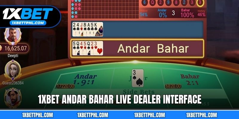 1xbet Andar bahar live dealer interface
